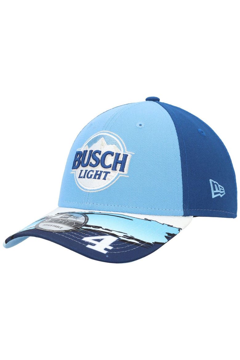 Men's New Era Light Blue/Blue Kevin Harvick 9FORTY Busch Light Visor Streak Snapback Adjustable Hat, Main, color, Light Blue