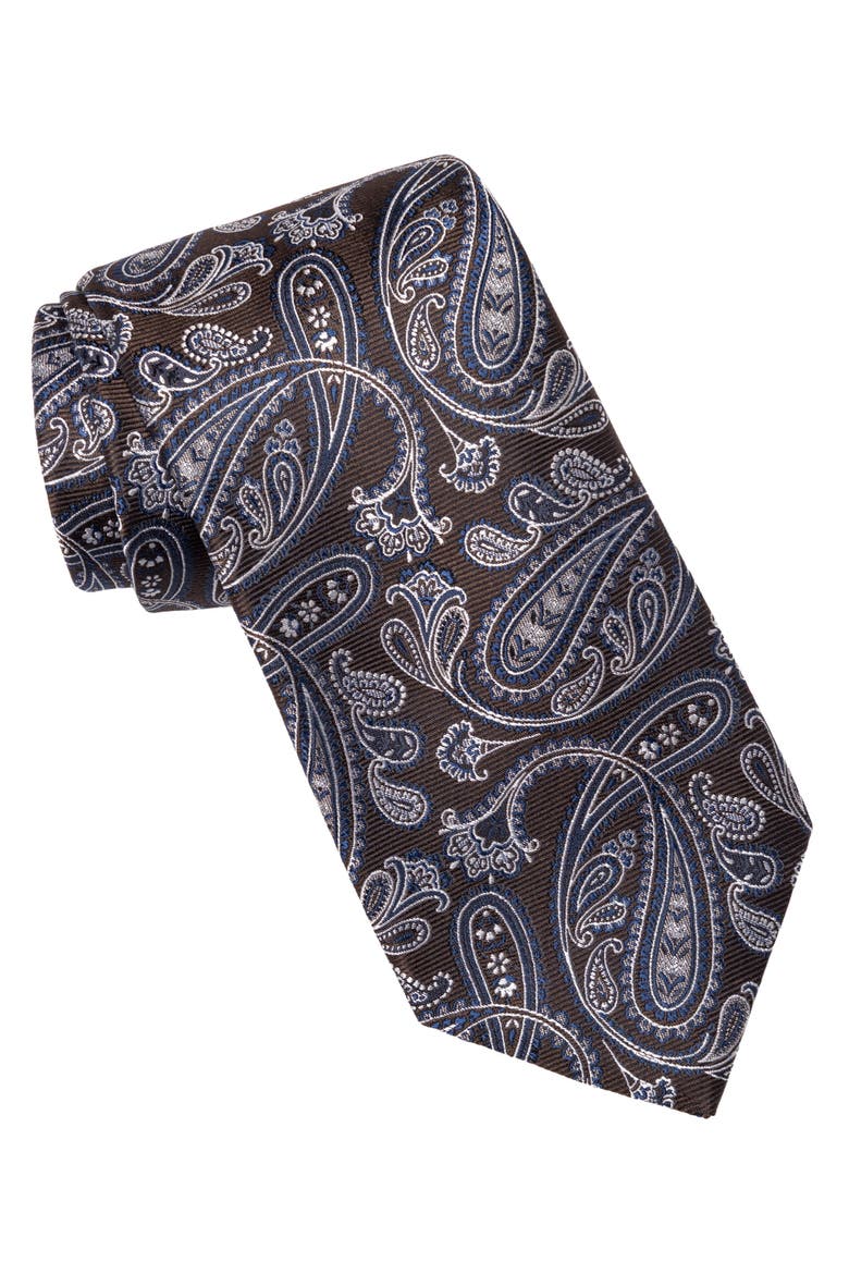 Palermo - Extra Long Silk Jacquard Tie for Men, Main, color, Brown