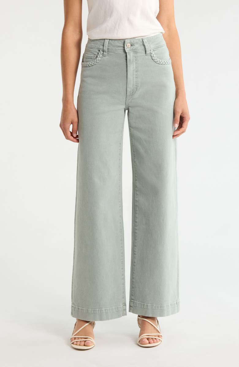 PAIGE Anessa Braided Pocket High Waist Wide Leg Jeans, Main, color, Vintage Seaglss
