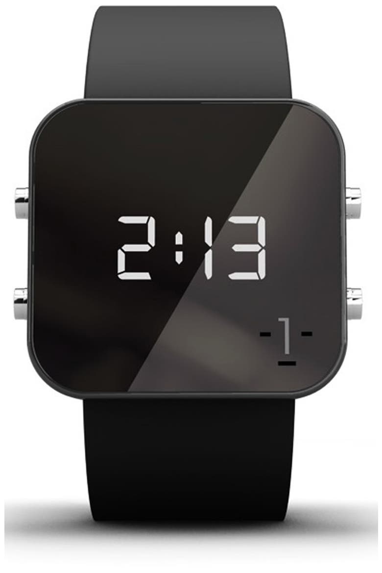 'Cancer' Square Digital Silicone Strap Watch, 38mm, Main, color, CANCER/ BLACK