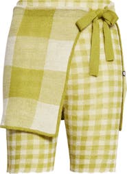 YanYan Gingham Wool Bike Shorts with Removable Wrap Panel