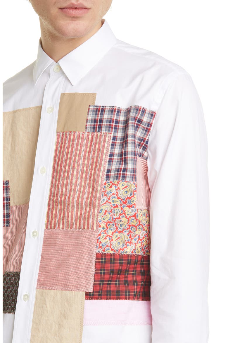 Patchwork Long Sleeve Button-Up Shirt, Alternate, color, WHITE X MIX