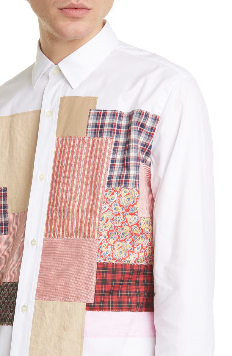 Junya Watanabe Patchwork Long Sleeve Button-Up Shirt, Alternate, color,