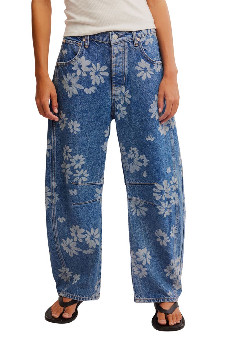 Good Luck Floral Print Barrel Jeans, Main, color, LASER DAISY