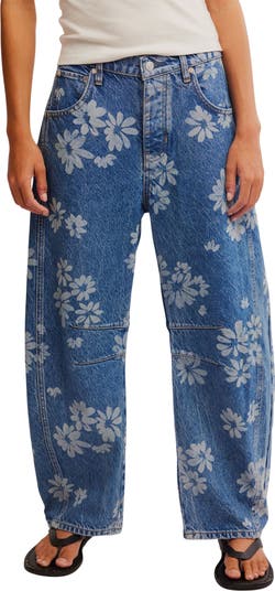 Good Luck Floral Print Barrel Jeans