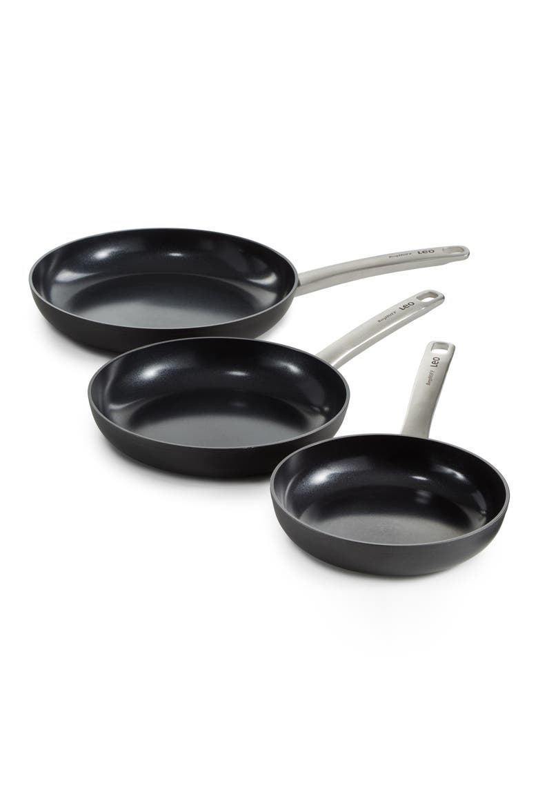 Set of 3 Graphite Non-Stick Frying Pan Set, Main, color, BLACK