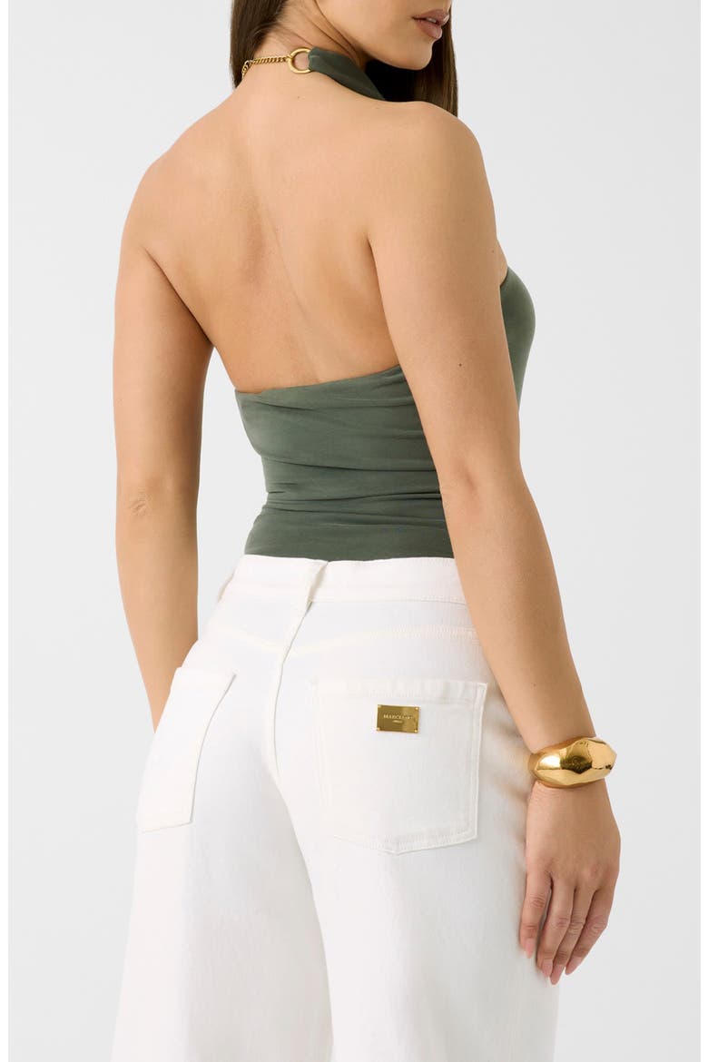 Soraya Embellished Halter Neck Top, Alternate, color, DARK GREEN