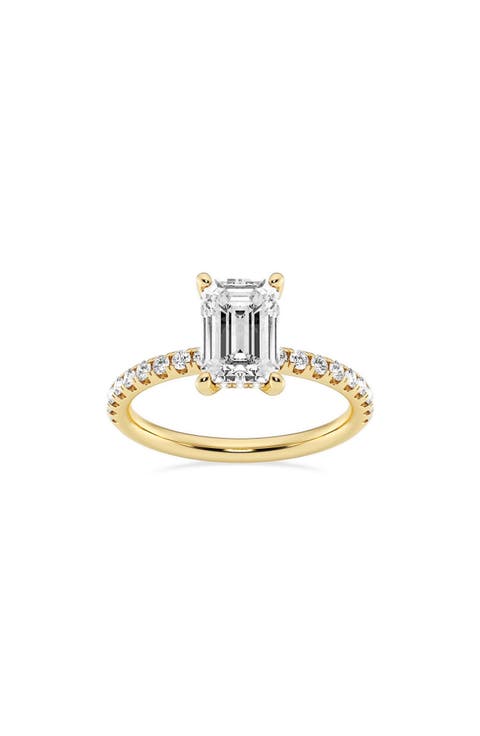 14K Gold Emerald Cut Lab Created Diamond Ring - 2.20ct.
