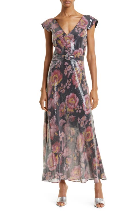 Ninia Floral Sequin Bias Cut Midi Dress