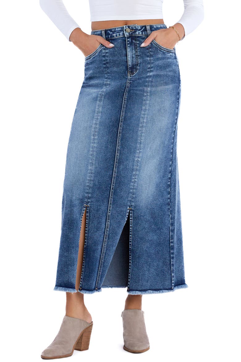 Double Front Slit Denim Maxi Skirt, Main, color, SPLIT BLUE
