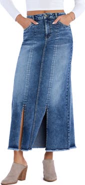 Wash Lab Denim Double Front Slit Denim Maxi Skirt | Nordstrom
