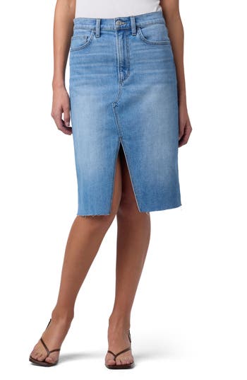 Joe's High Waist Midi Denim Skirt In Free Fallin