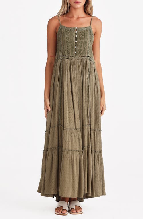 Talisman The Label Embroidered Lace Inset Maxi Dress In Olive Dobby