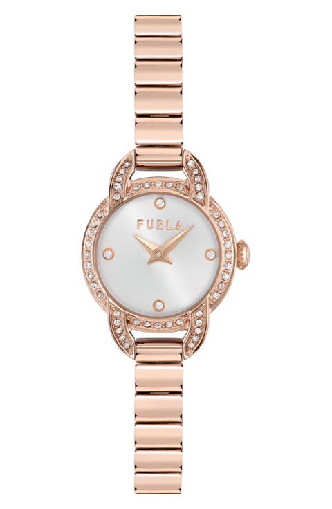 Rose Goldtone Crystal Bezel Bracelet Watch