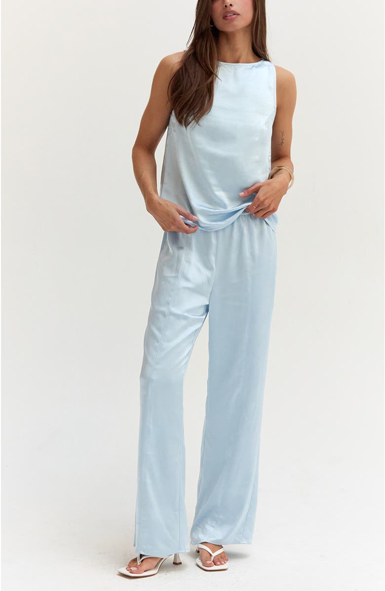 CRESCENT Satin Pull On Pants, Alternate, color, Light Blue