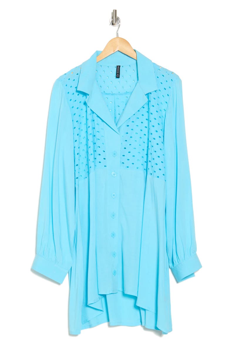 Eyelet Button-Up Shirt, Alternate, color, AQUA