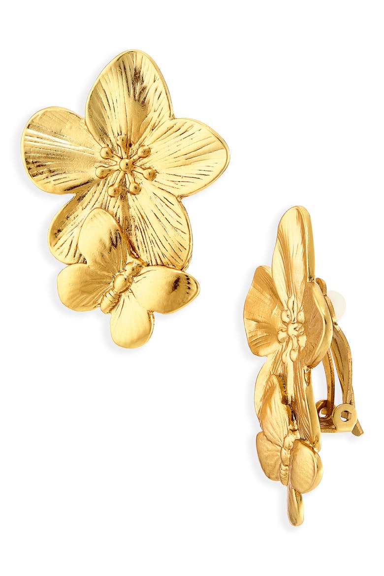 Bloom Clip-On Earrings, Main, color, GOLD