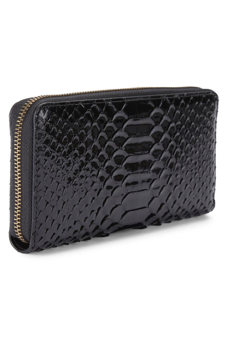 Chelsea Zip Around Embossed Leather Wallet, Alternate, color, BLACK