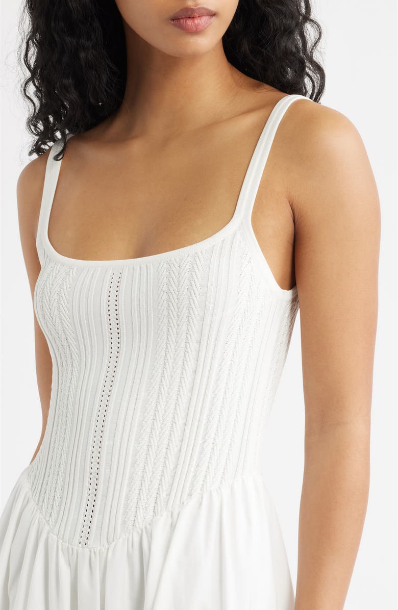 MOON RIVER Pointelle Bodice Mixed Media Dress, Alternate, color, Cream