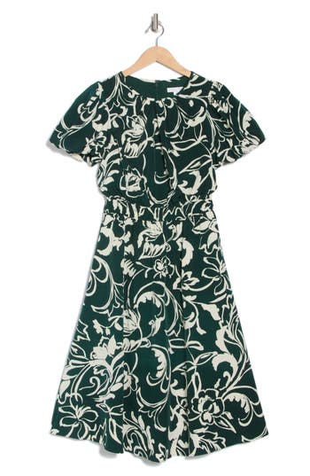 London Times Puff Sleeve Midi Dress In Green