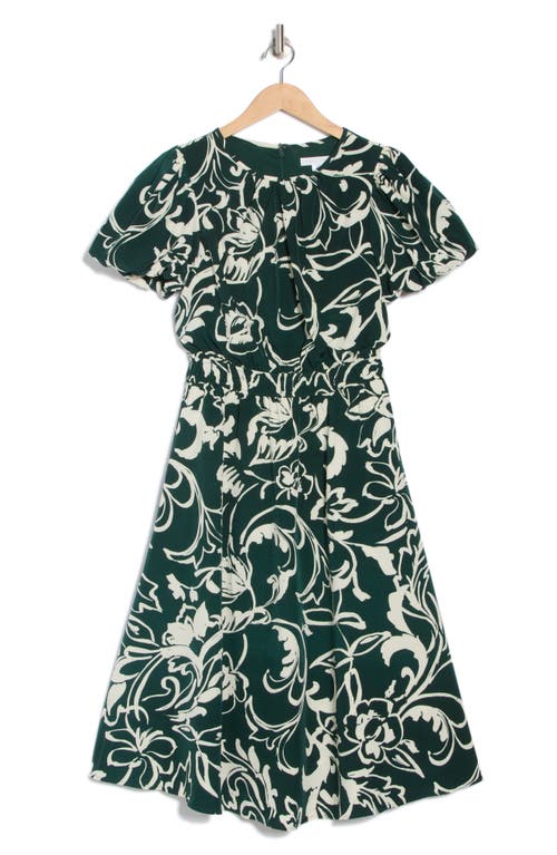 London Times Puff Sleeve Midi Dress In Green