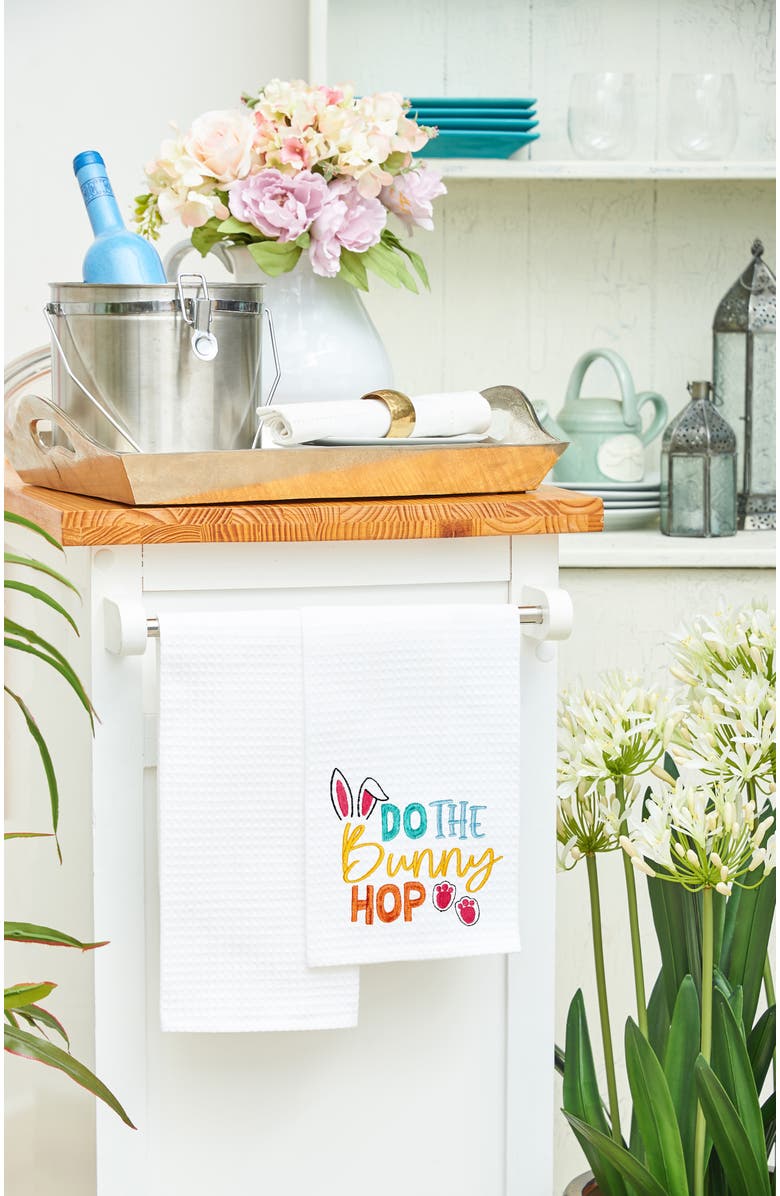 C&F Home "Do The Bunny Hop" Easter Rabbit Spring Theme Kitchen Dishtowel, Alternate, color, White