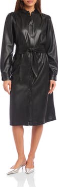 FIFTEEN TWENTY Jennifer Long Sleeve Tie Belt Faux Leather Dress