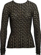 Balmain Monogram Jacquard Devoré Velvet Top