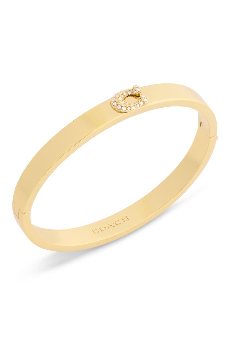 Sculpted C Pavé Hinge Bangle, Main, color, SHINY GOLD