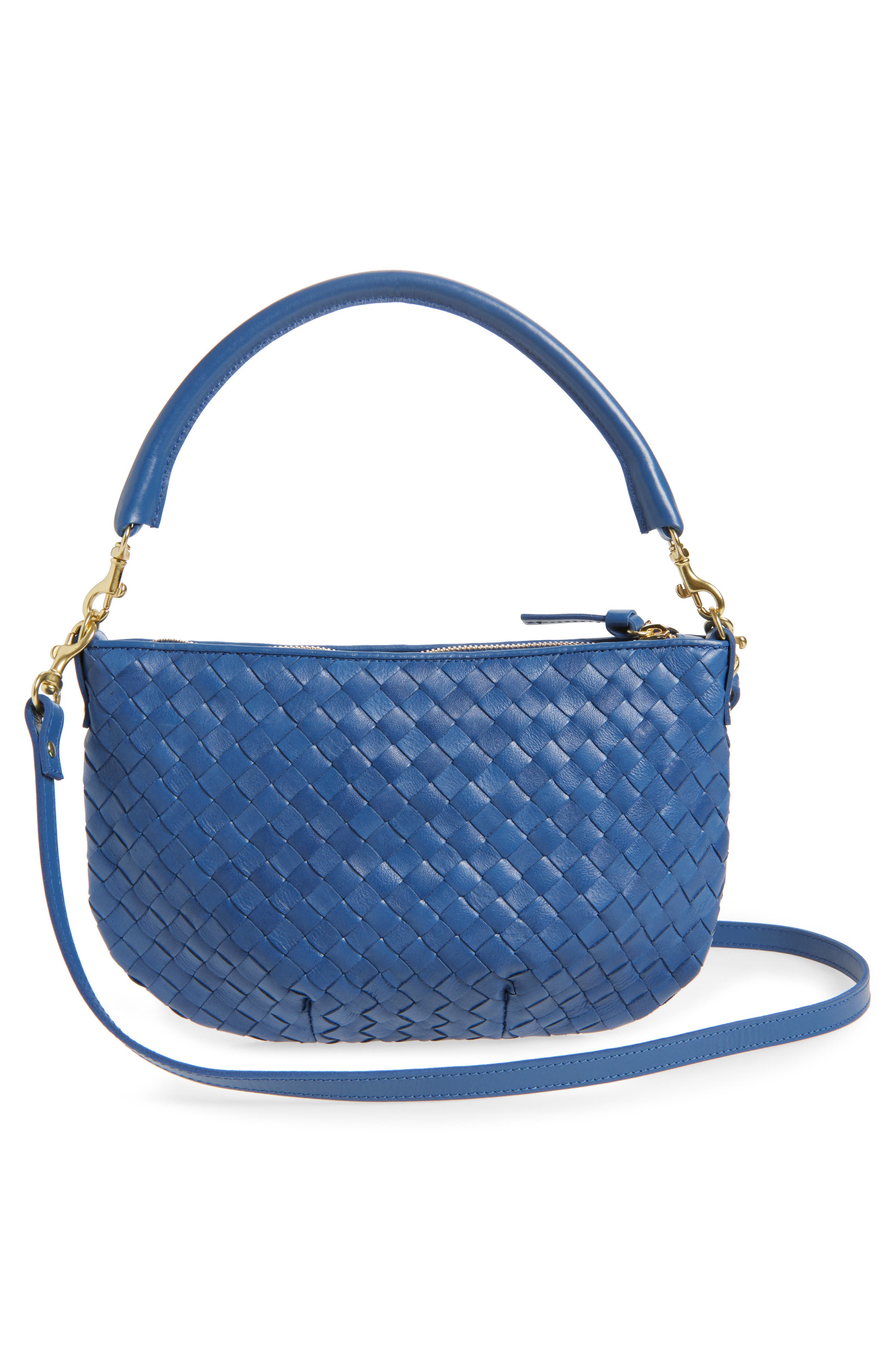 Clare V. Medium Petit Moyen Woven Leather Messenger Bag, Alternate, color, French Blue