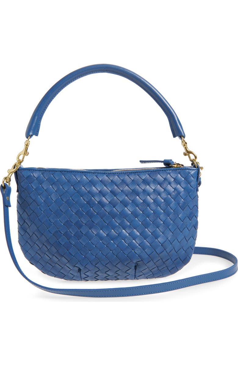 Clare V. Medium Petit Moyen Woven Leather Messenger Bag, Alternate, color, French Blue