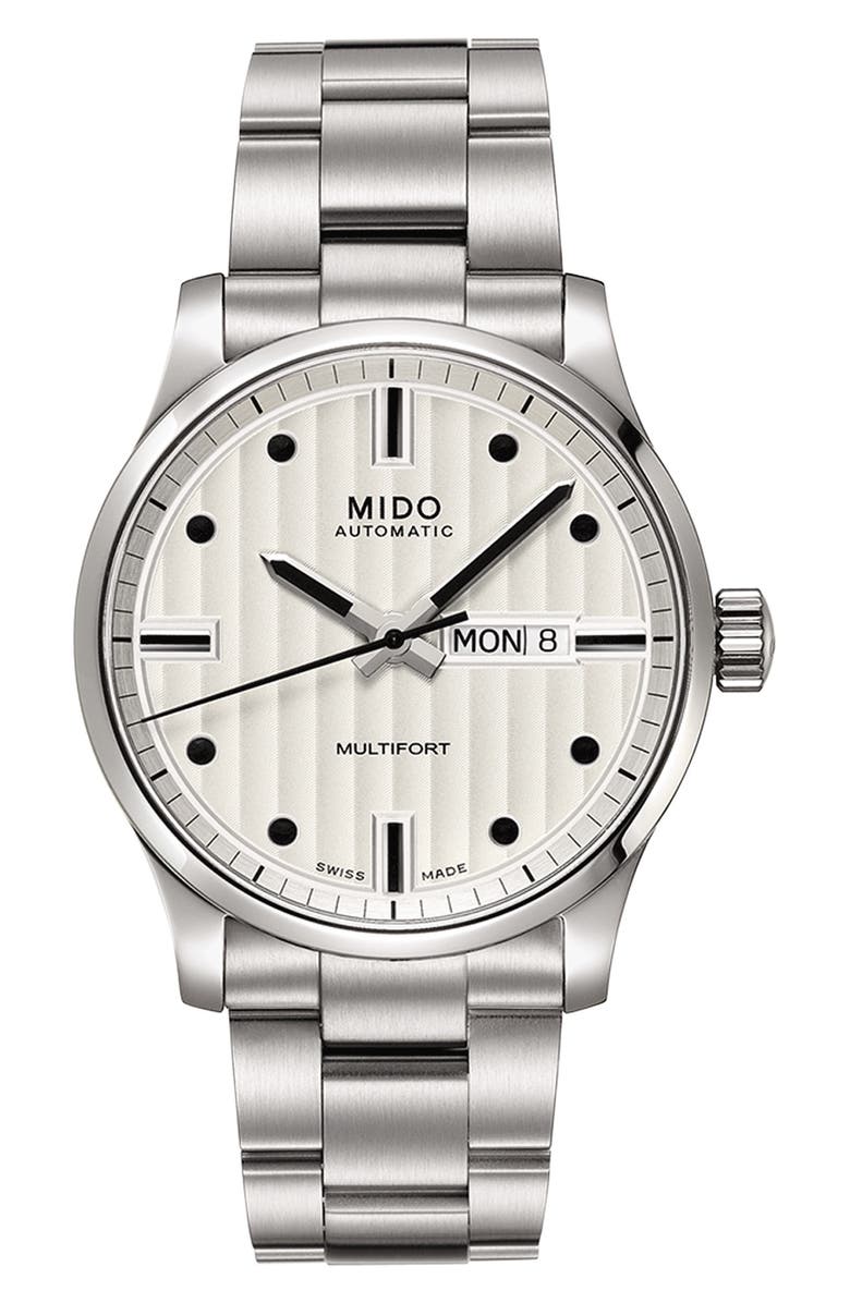 MIDO Multifort Automatic Bracelet Watch, 42mm, Main, color, Silver/ White