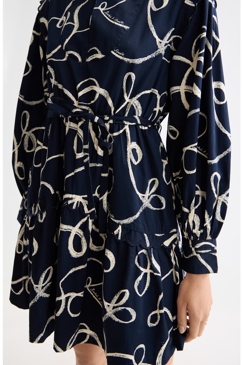 Scallop Trim Long Sleeve Cotton Minidress, Alternate, color, RIBBON NAVY AOP