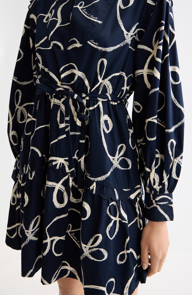Scotch & Soda Scallop Trim Long Sleeve Cotton Minidress, Alternate, color, Ribbon Navy Aop