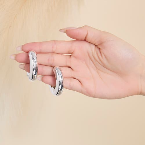 Jessica Simpson Mini Chunky Silver Hoop Earrings In Metallic