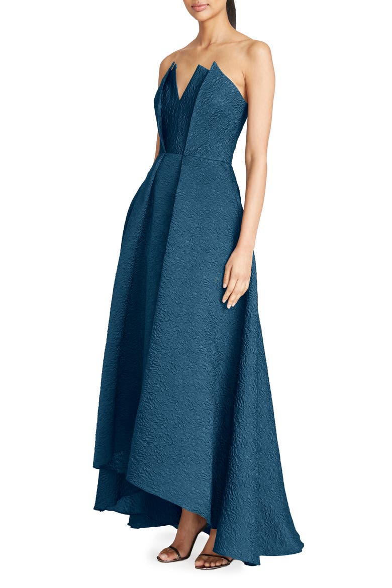 Imogen Texture Strapless High-Low Gown, Alternate, color, MOROCCAN BLUE