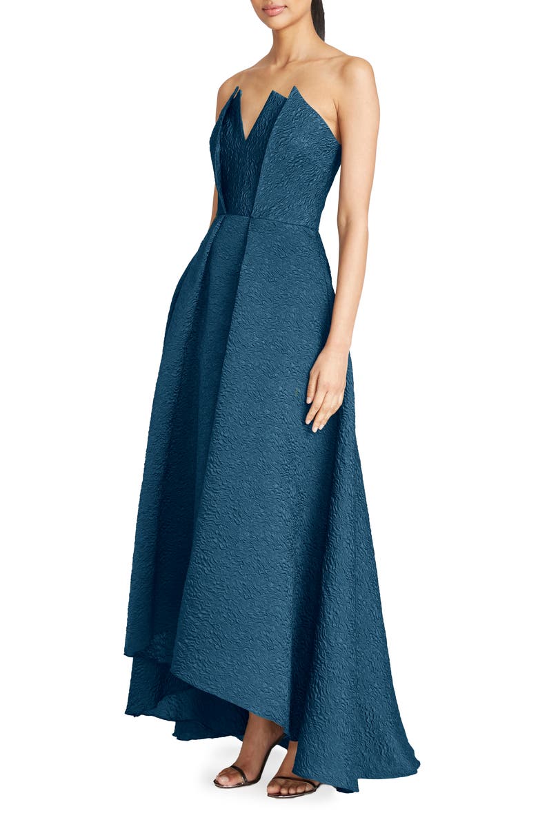 Theia Imogen Texture Strapless High-Low Gown, Alternate, color, 