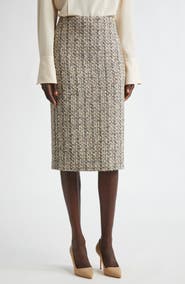ST. JOHN Metallic Collage Tweed Pencil Skirt