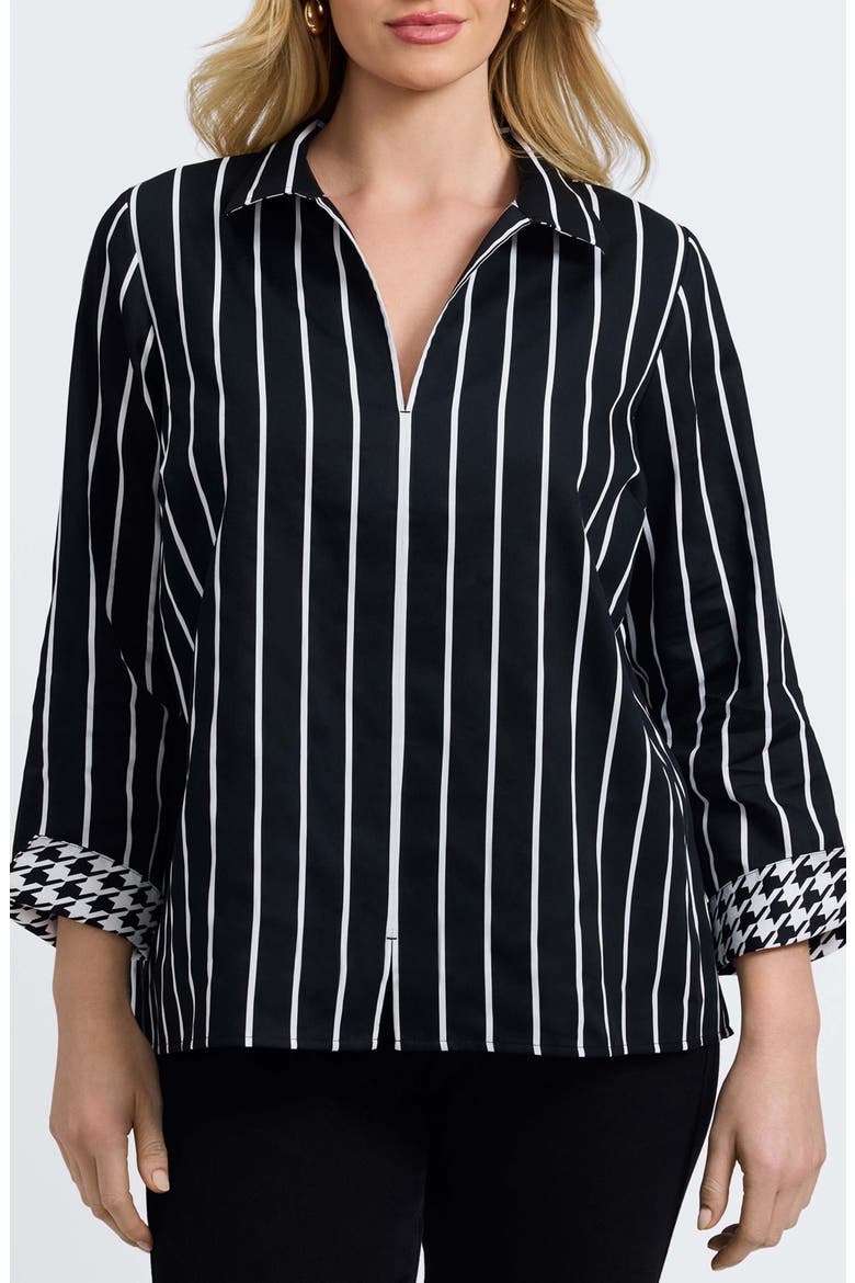 Agnes Stripe Three-Quarter Sleeve Popover Top, Main, color, BLACK/ WHITE