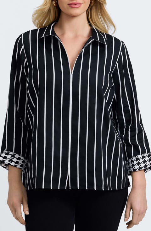 Agnes Stripe Three-Quarter Sleeve Popover Top (Plus)