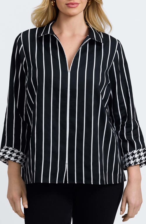 Foxcroft Agnes Stripe Three-quarter Sleeve Popover Top