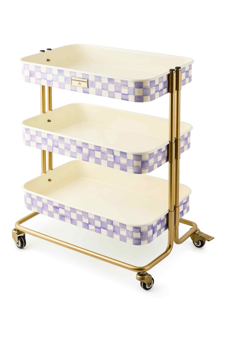 Violet Check Enameled Steel 3-Tier Kitchen Cart, Main, color, VIOLET