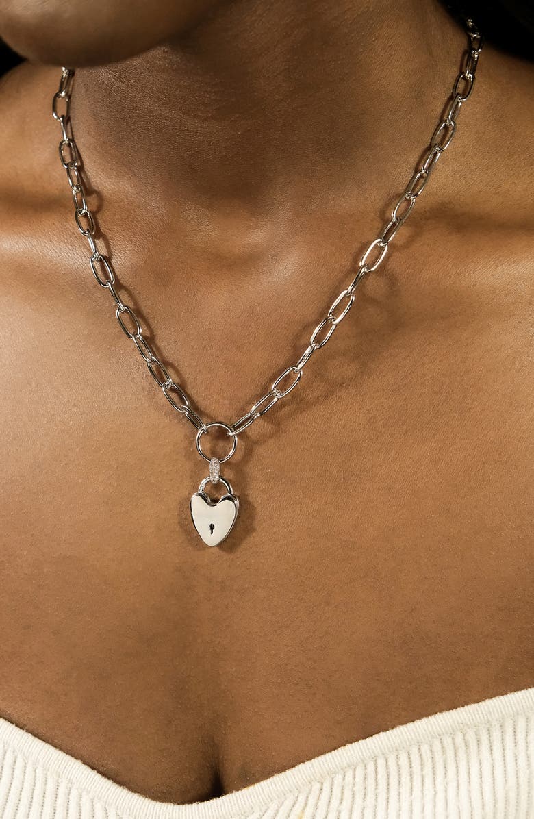 Sterling Forever Mirren Heart Padlock Pendant Necklace, Alternate, color,