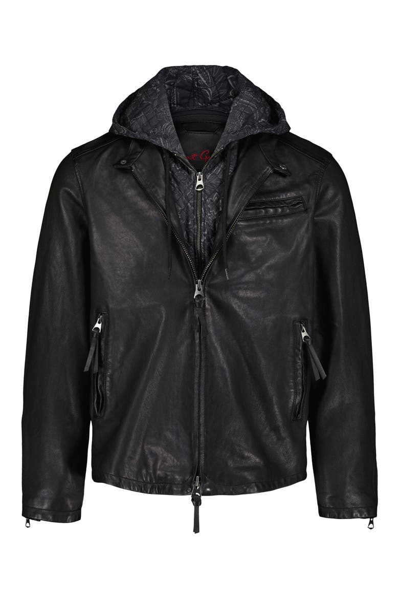 Punch Leather Jacket, Main, color, BLACK