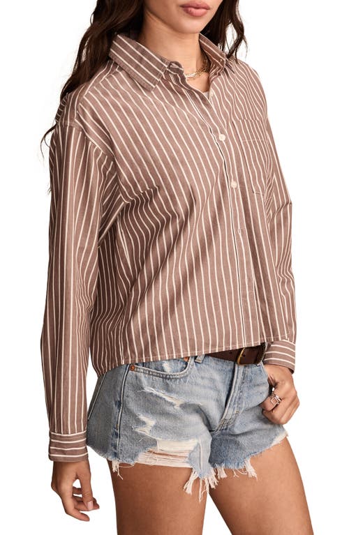 Lucky Brand Stripe Crop Poplin Button-up Shirt In Brown Stripe