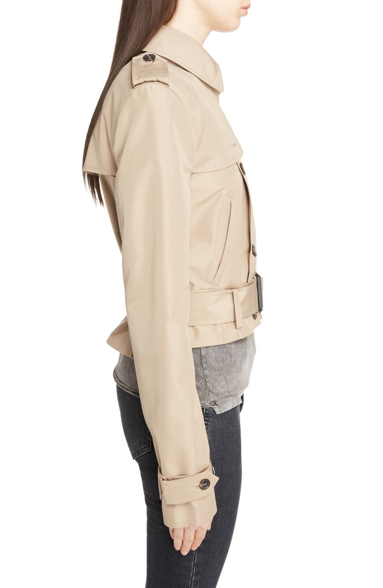 Saint Laurent Cotton Gabardine Crop Trench Jacket, Alternate, color,
