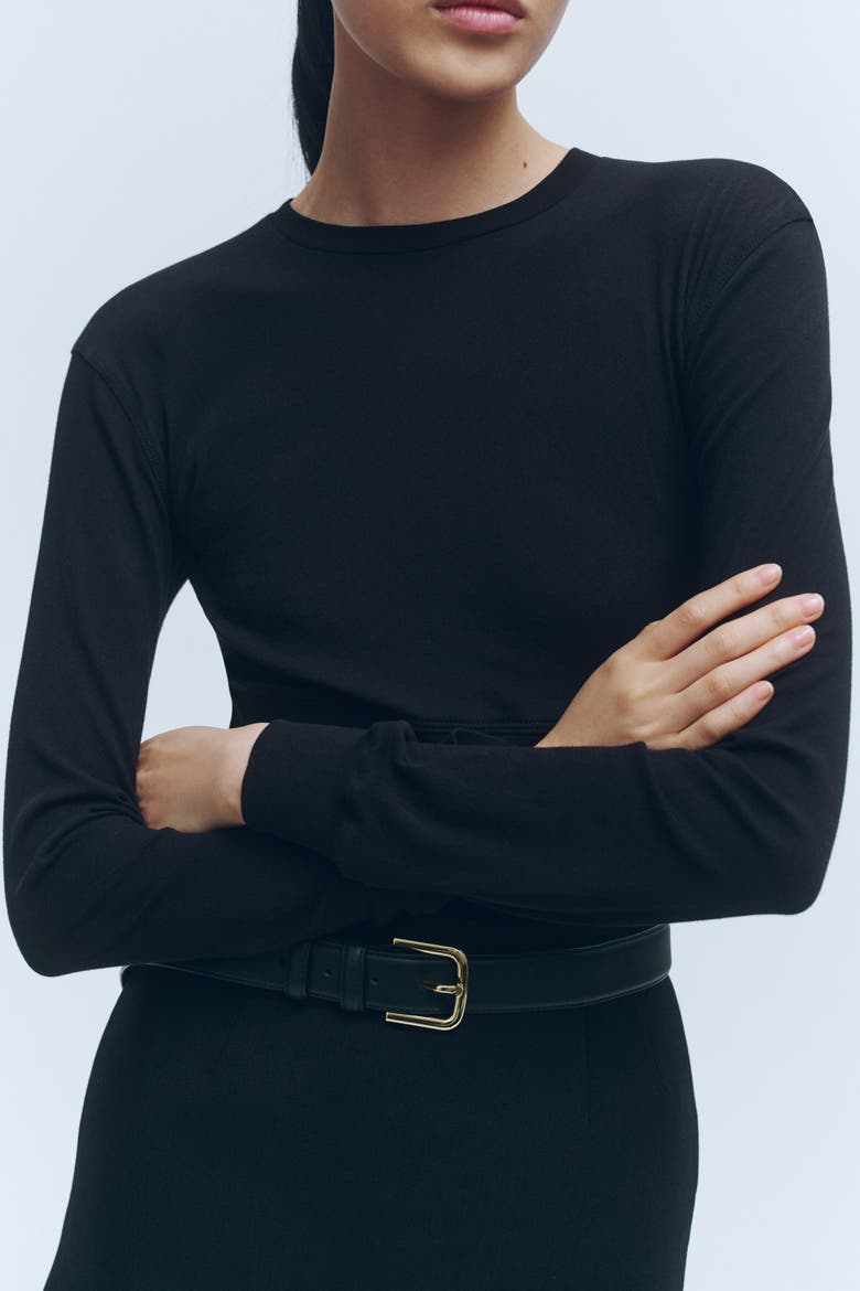 Long-sleeved Cotton Top, Alternate, color, Black