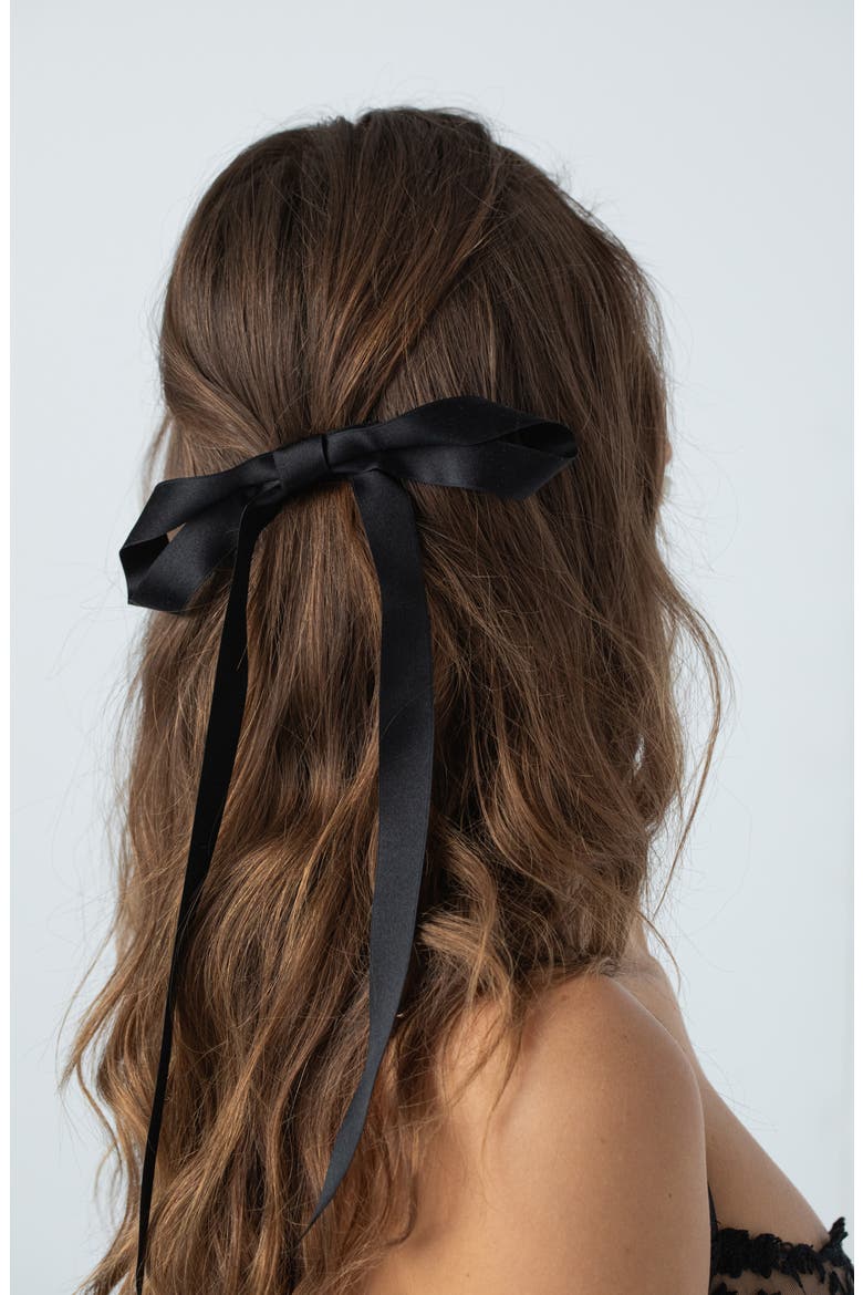 Gretta Silk Bow Barrette, Alternate, color, BLACK