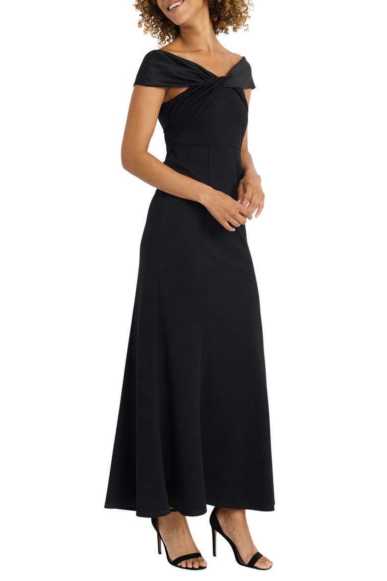 Twist Front Off the Shoulder Gown, Alternate, color, BLACK