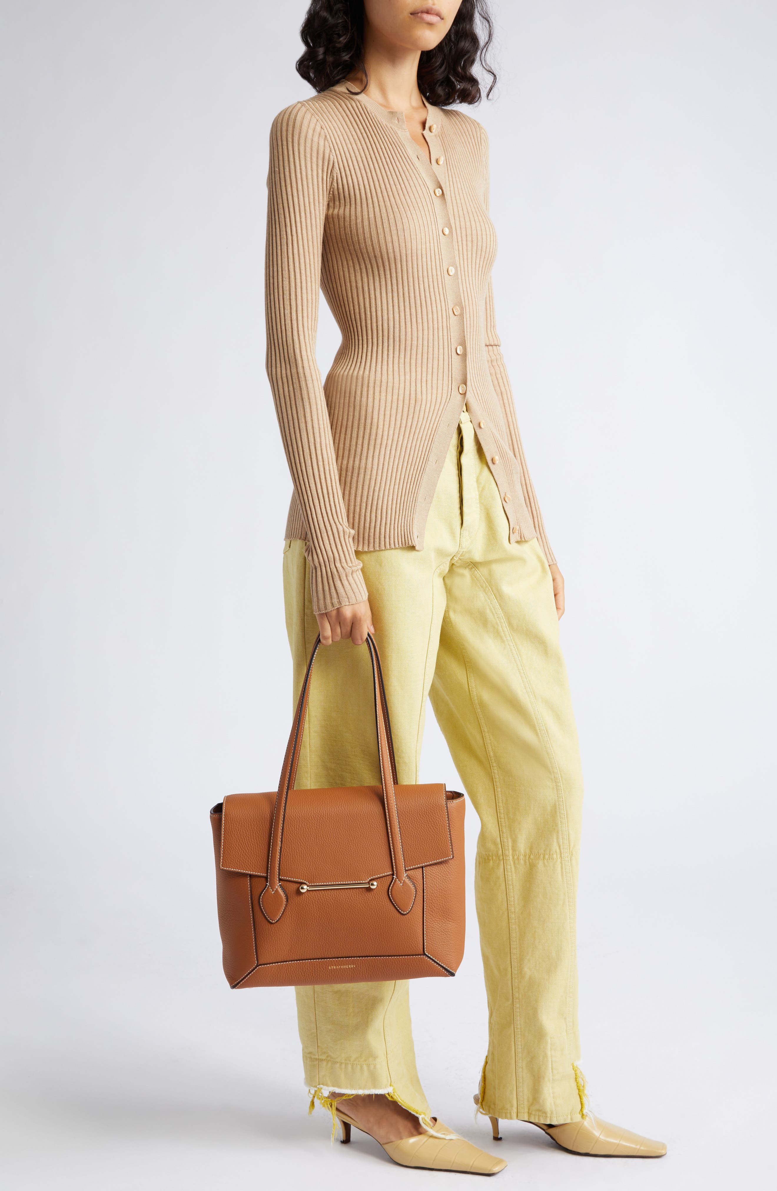 Mosaic Leather Tote, Alternate, color, TAN/ VANILLA